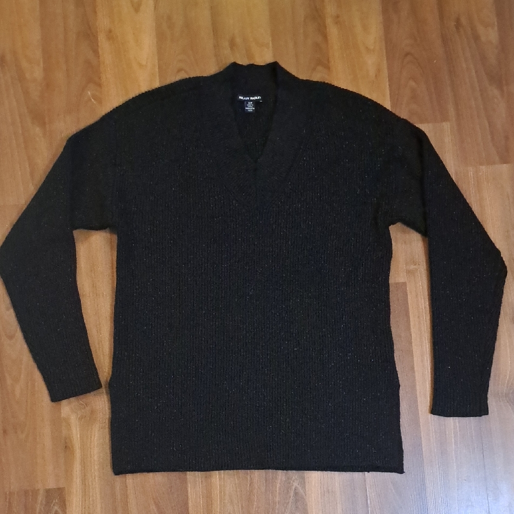 Hilary Radley Black And Sparkly V-Neck Sweater